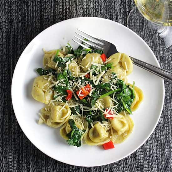 Quick Tortellini with Spinach and Garlic makes a quick and tasty meal.