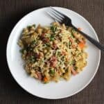 Pasta with Pancetta, Peas and Onions for a quick and tasty meal.