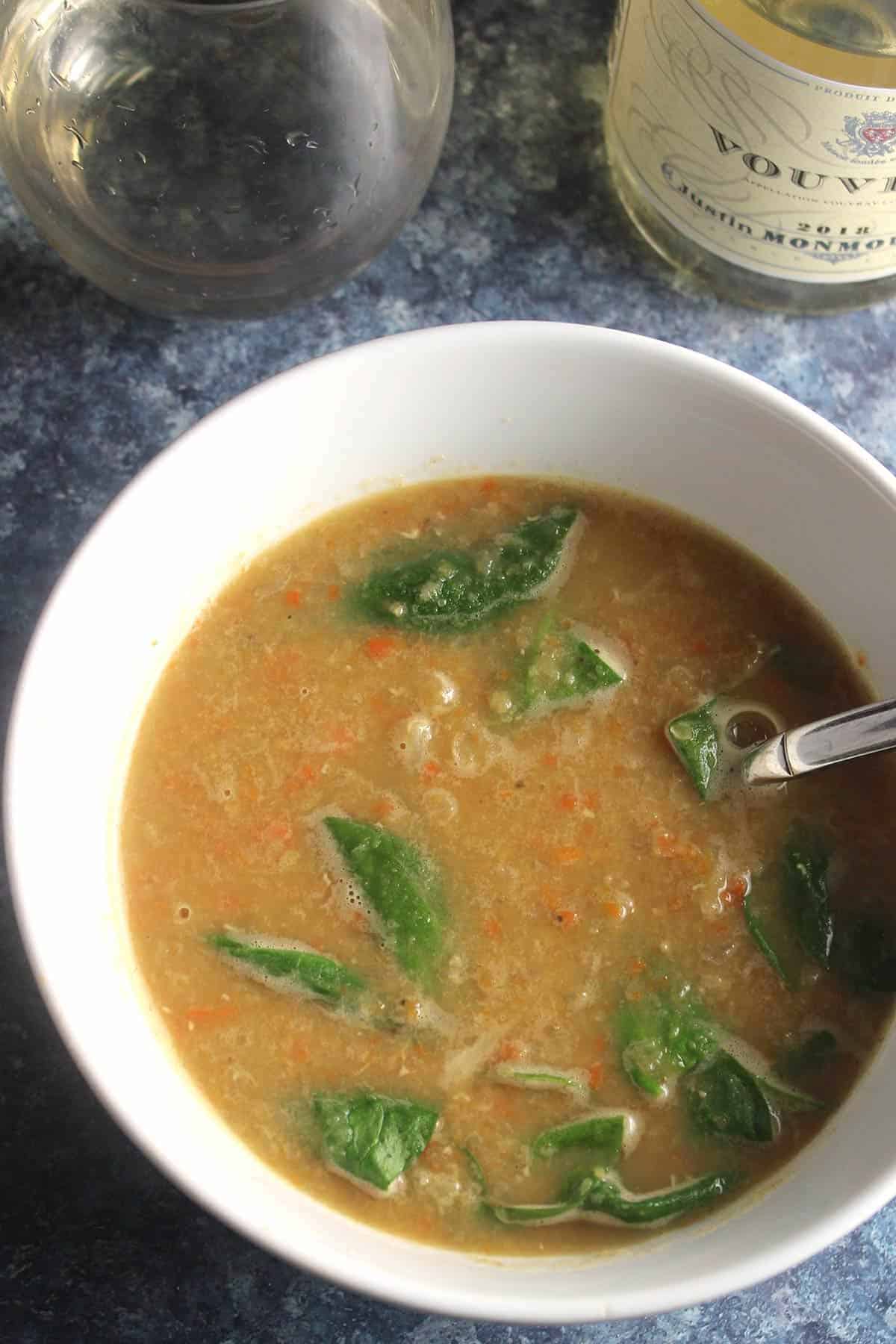 spicy lentil soup with white wine.