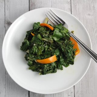 Sautéed Swiss Chard with Garlic and Bell Peppers.