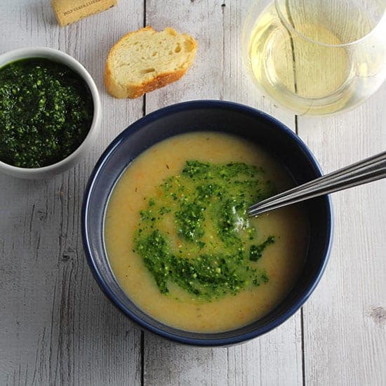 potato soup with kale pesto