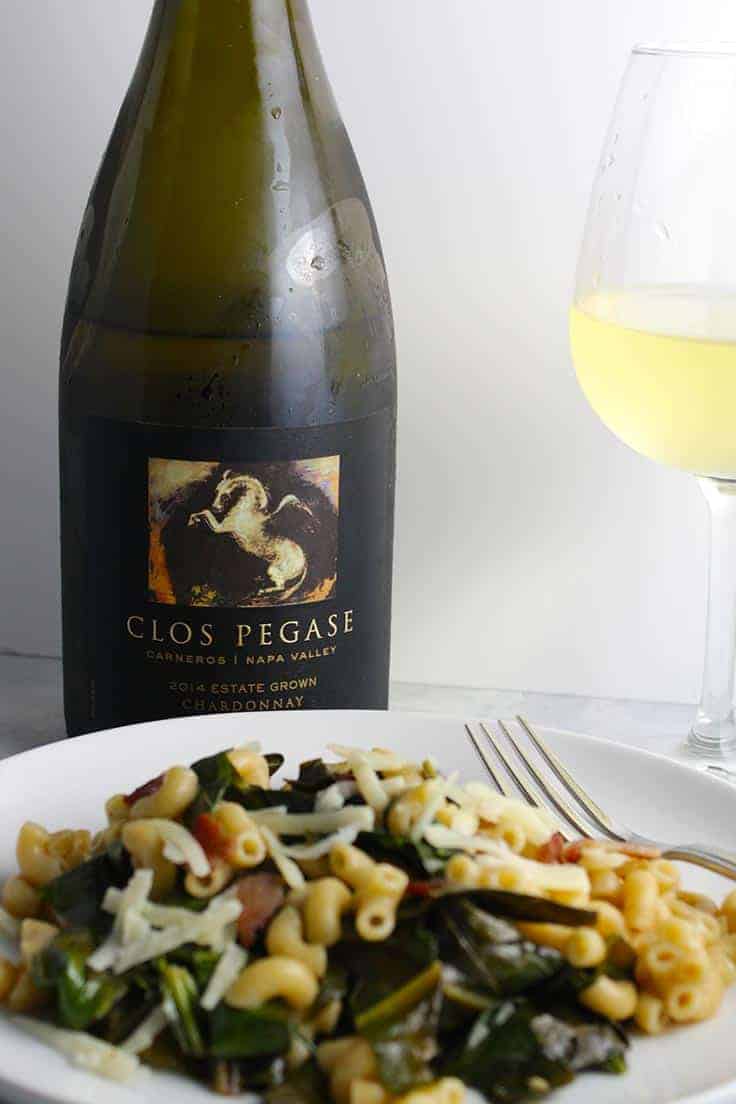 Clos Pegase Carneros Chardonnay pairs with with pasta, greens and Gruyere recipe.