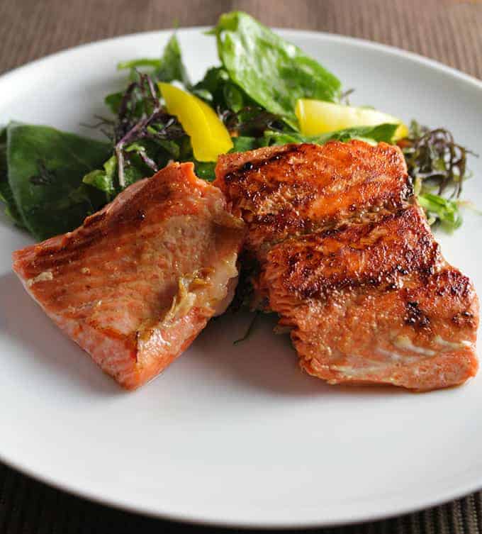 Simple Pan Seared Salmon with Ginger Soy Marinade