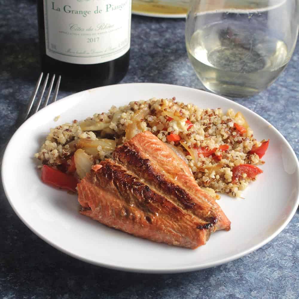salmon served with white wine.