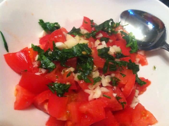 heirloom tomatoes diced and tossed with olive oil, garlic and parsley