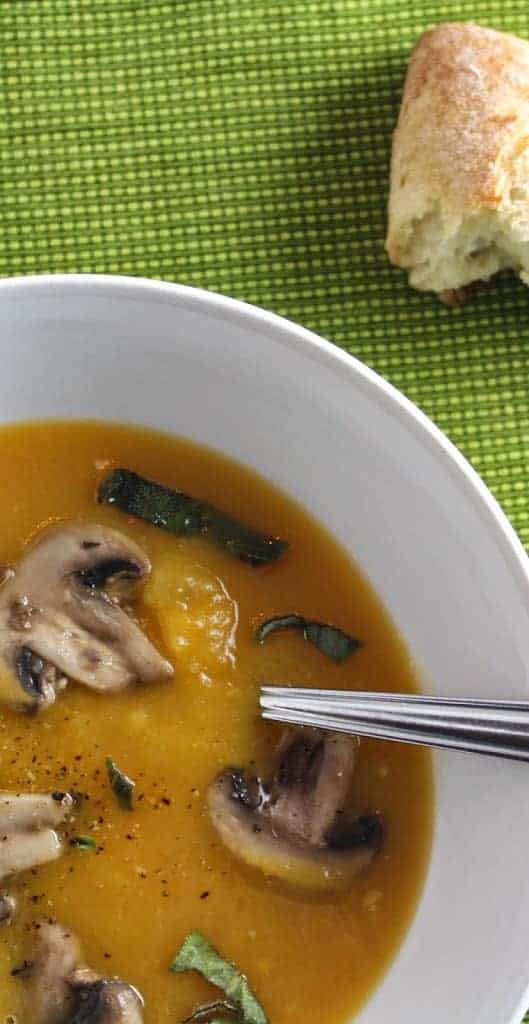 Butternut Squash Soup with Sage and Mushrooms for #SundaySupper