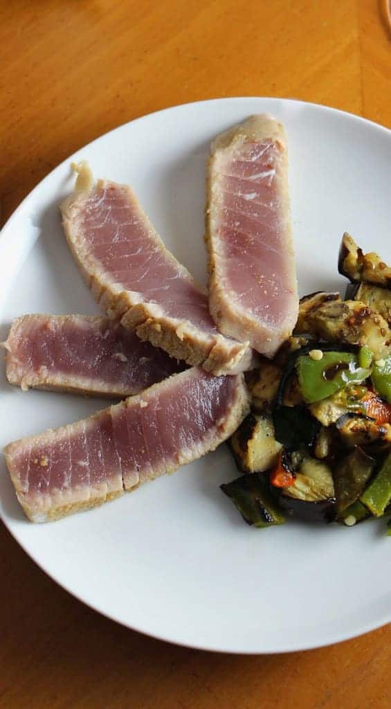 grilled tuna with eggplant and peppers