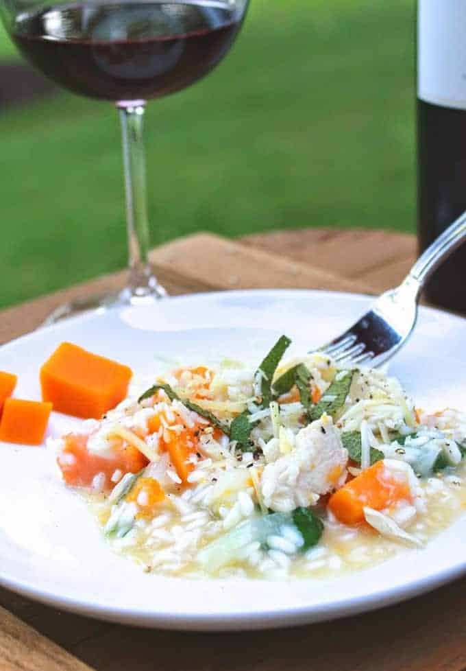 Risotto with Butternut, Chicken and Sage for a savory, comforting meal | cookingchatfood.com