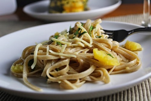 linguine with roasted carnival squash