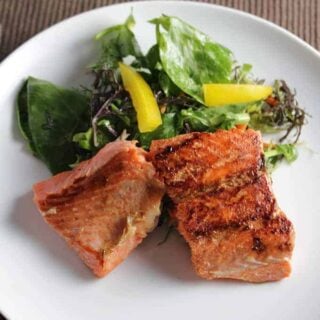 Asian Greens with Pan Seared Salmon. Cooking Chat recipe.