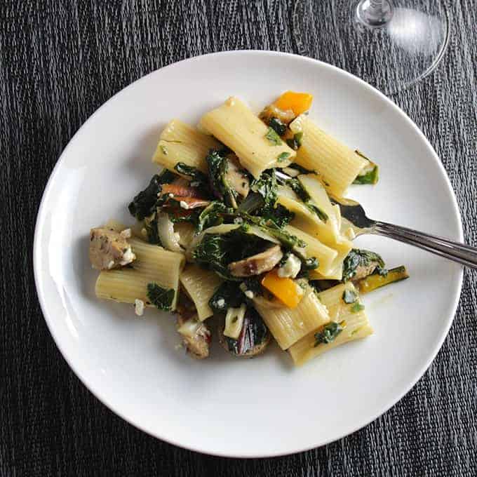 Rigatoni with Chicken Sausage and Greens