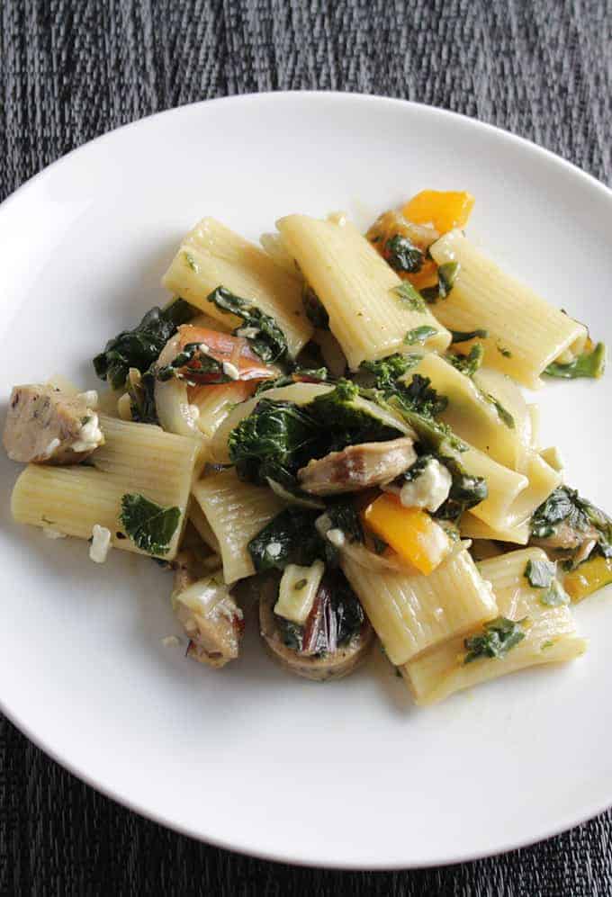 Rigatoni with Chicken Sausage and Greens