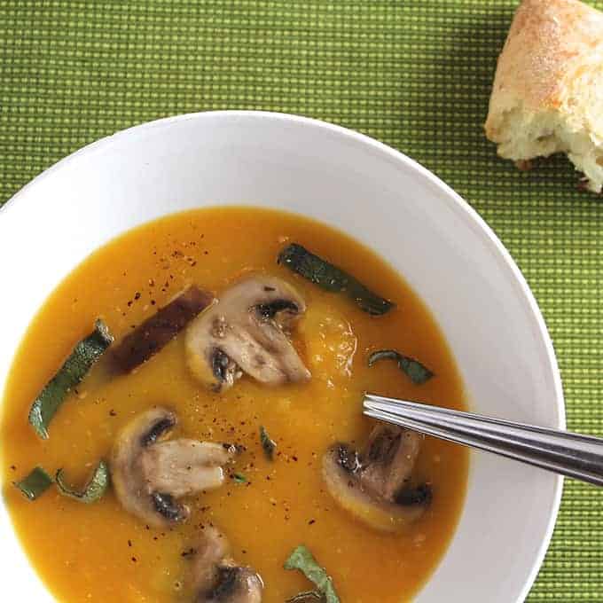 Butternut Squash Soup with Mushrooms -- an immersion blender is very handy for making this soup!