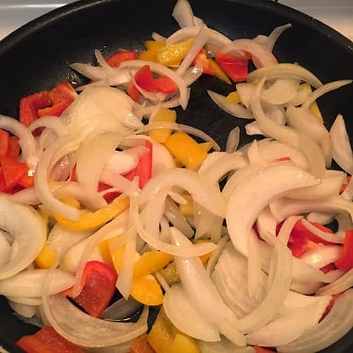 onions and peppers for steak tacos.
