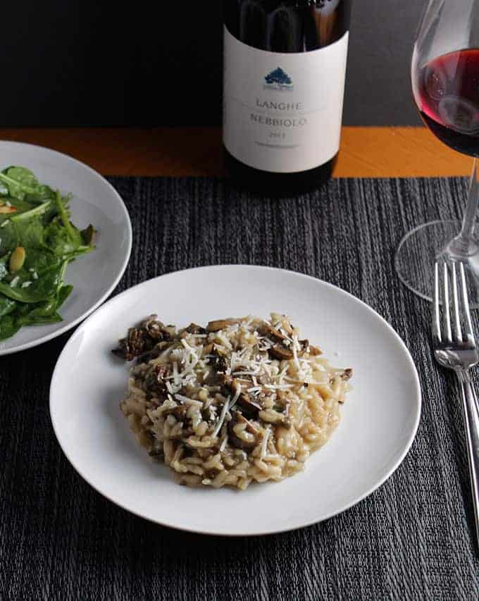 Porcini Mushroom Risotto served with a Nebbiolo. Cooking Chat recipe.