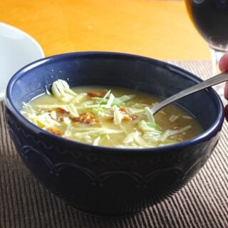 Irish Potato Cabbage Soup with Bacon and Cheddar, featured in real Irish food roundup.