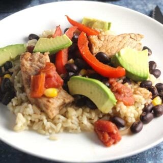 plate of skillet black beans and pork.