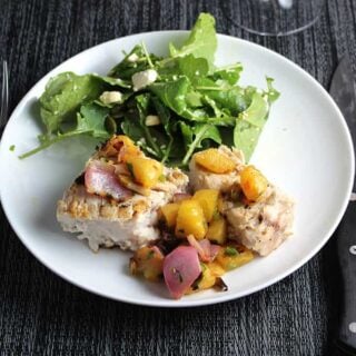 Grilled Swordfish with Pineapple Salsa, for Labor Day Grilling Roundup. | cookingchat.com