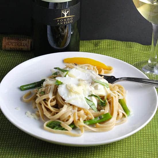 Grillo wine with Linguine, Cod and Asparagus