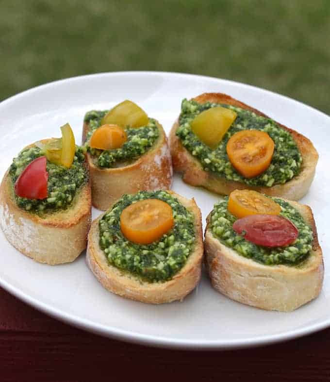 Classic Basil Pesto Crostini - Cooking Chat