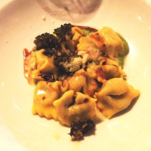agnolotti dish at Ai Fiori restaurant in New York City.