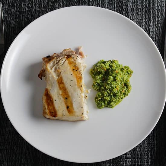 grilled swordfish with kale pesto