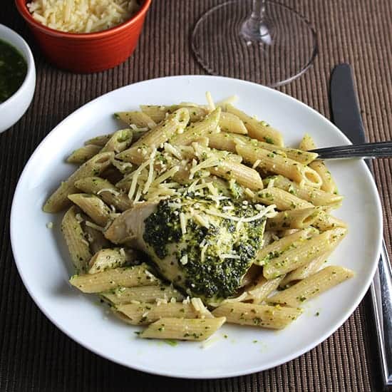 baked chicken with pesto and penne