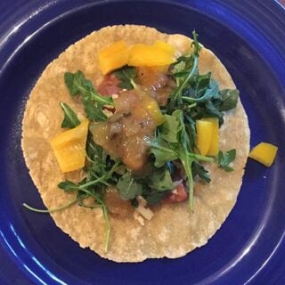 bean tacos with mango salsa recipe from Cooking Chat.