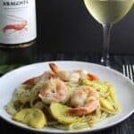 Summer Spaghetti with Garlicky Shrimp and a Vermentino wine.
