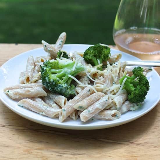 Lightened Creamy Penne with Broccoli, vegan recipe for a healthy pasta dish. | cookingchatfood.com