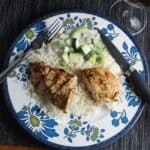 Grilled Tandoori Chicken recipe, served with raita and basmati rice. | cookingchatfood.com