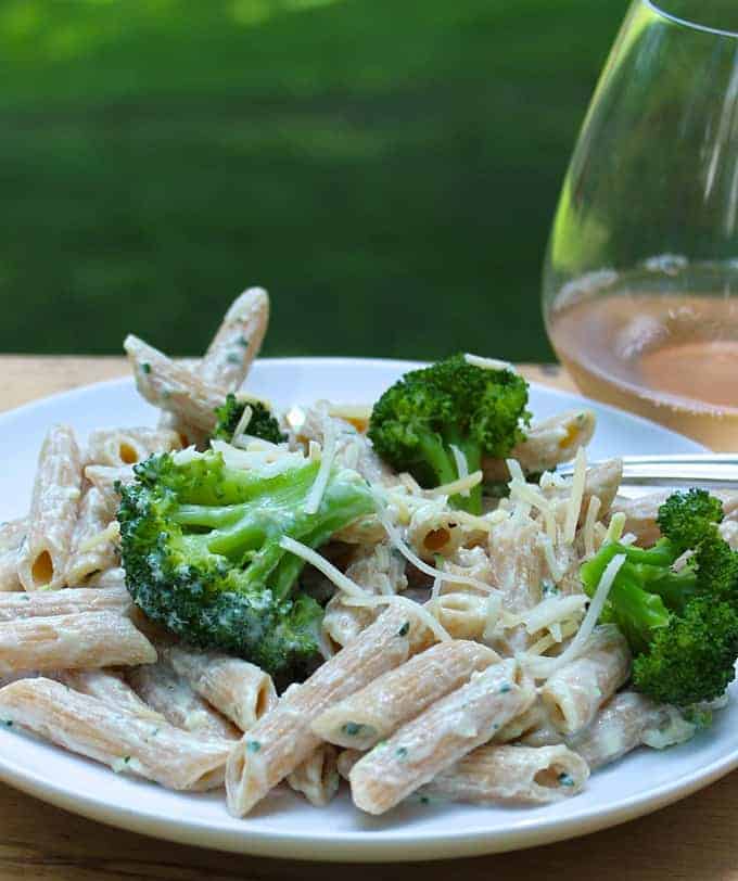Lightened Creamy Penne with Broccoli is a tasty vegetarian pasta meal.