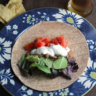 Bean Tacos with Tofu Cream, tasty meatless tacos dish served with chips and a nice cold beer | cookingchatfood.com