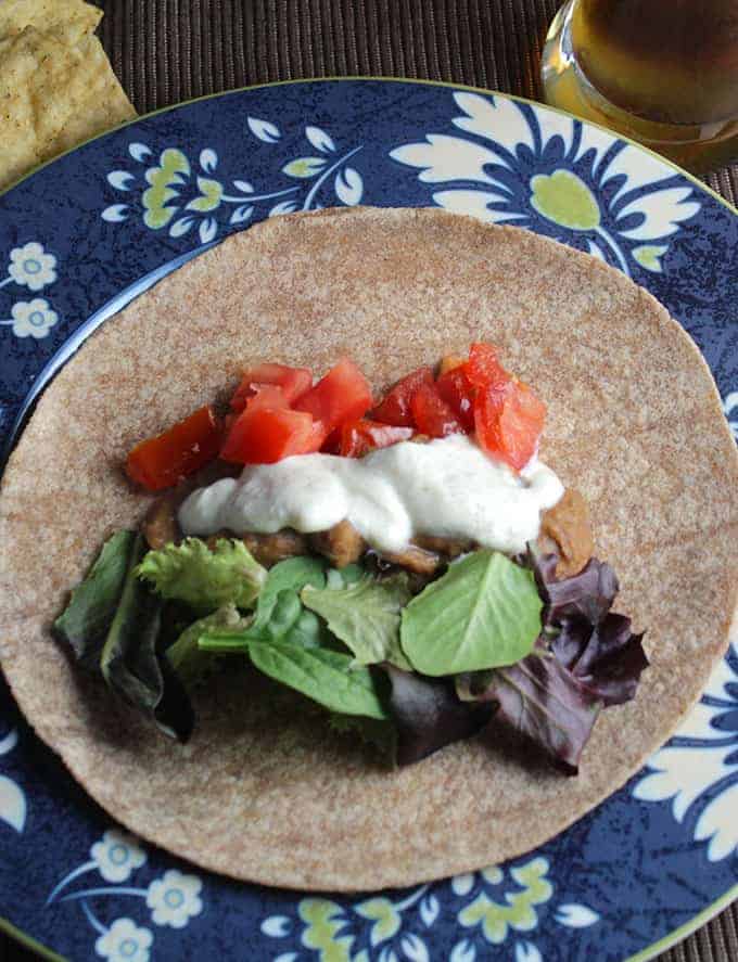 Bean Tacos with Spicy Tofu Cream for an easy vegan meal | cookingchatfood.com