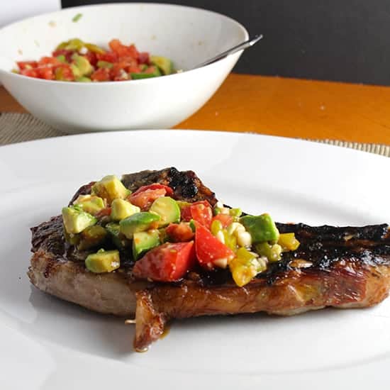 Grilled Ribeye with Hatch Chile Avocado Salsa recipe.
