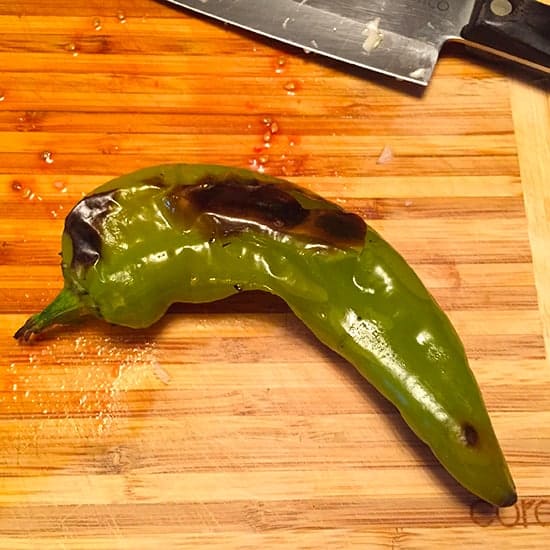 Grilled Hatch chile ready for salsa making | cookingchatfood.com