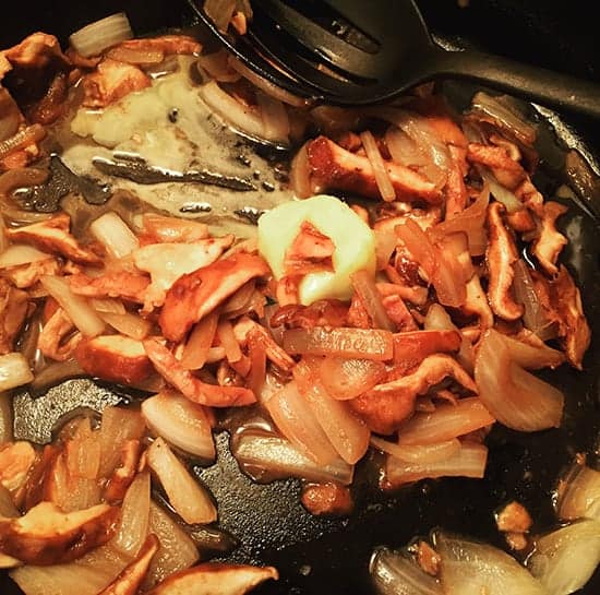 making shiitake mushroom sauce to serve with salmon | cookingchatfood.com