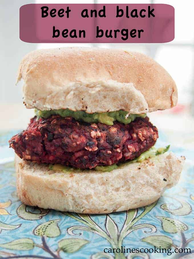 Beet and Black Bean Burger from Caroline's Cooking.