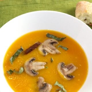 Butternut Squash Soup with Sage and Sauteed Mushrooms is simple yet elegant.