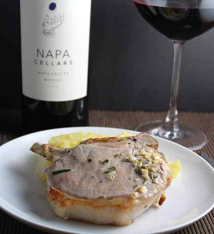 Merlot wine with Roasted Rosemary Pork Chops, a #winePW wine pairing for #MerlotMe month.