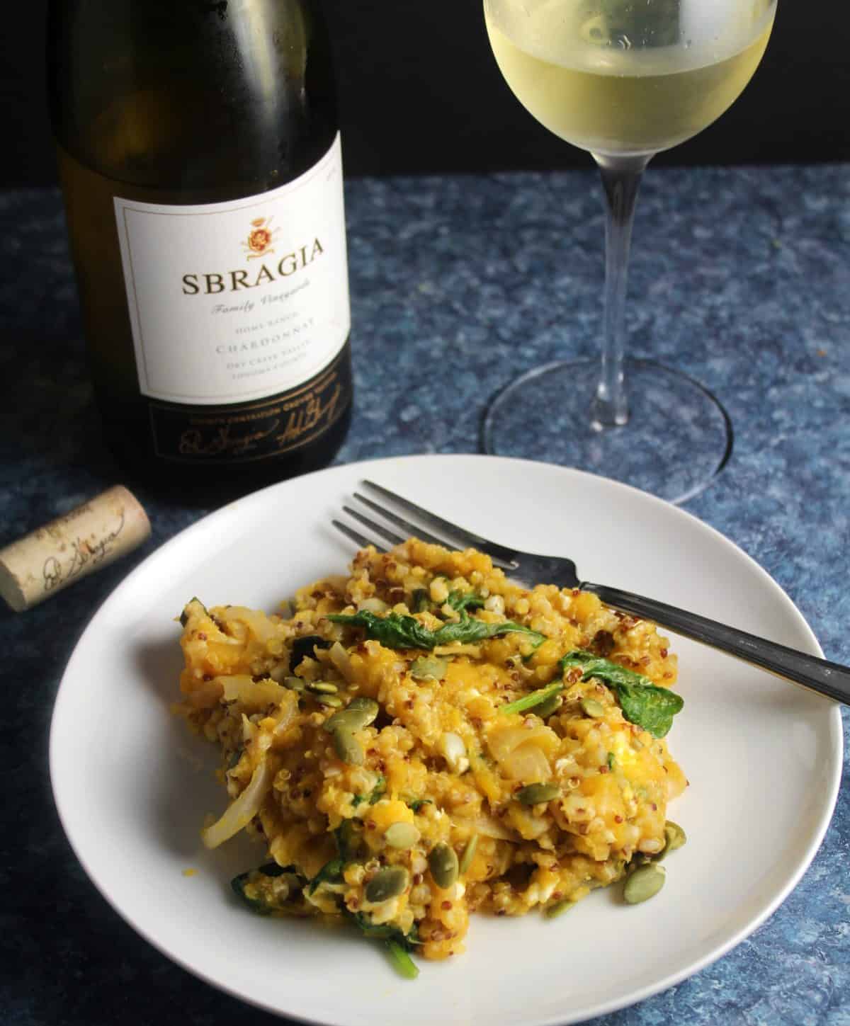 butternut squash casserole served with a Chardonnay.