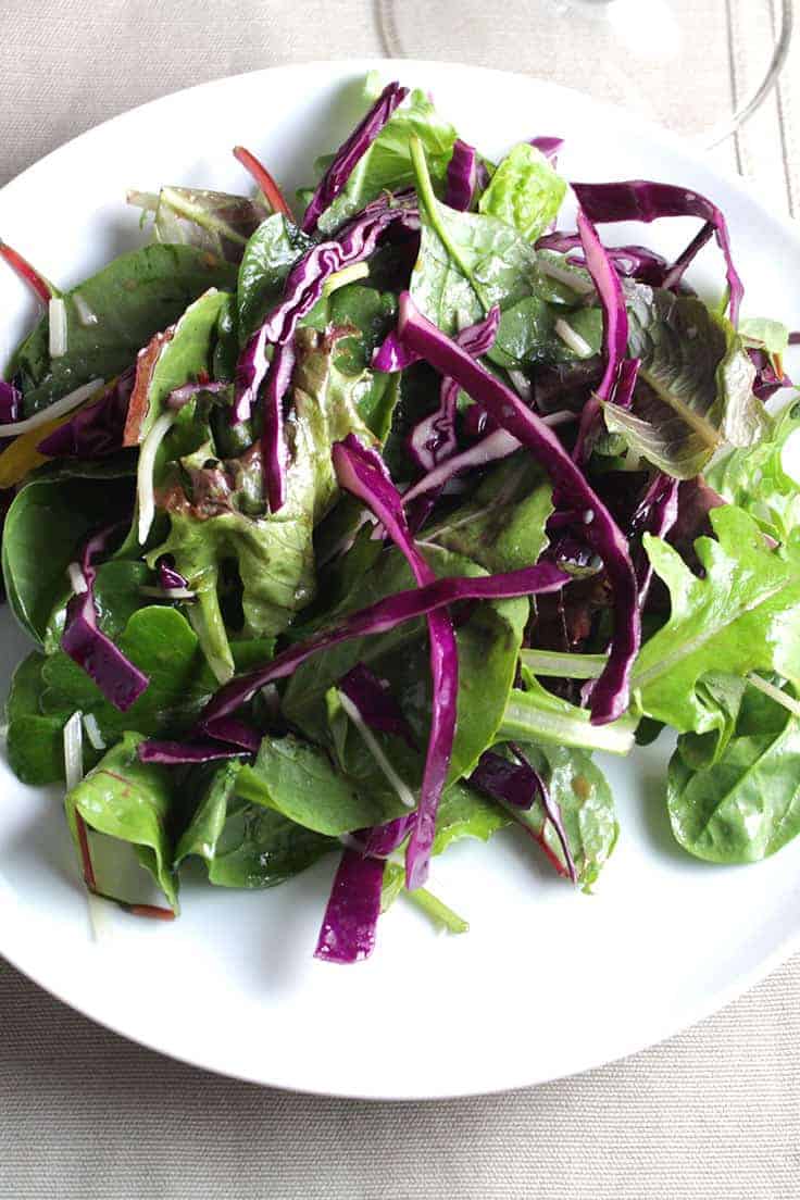 Smoky Maple Greens and Cabbage Salad: crunch into this delicious salad with a smoky sweet dressing. So good! | cookingchatfood.com