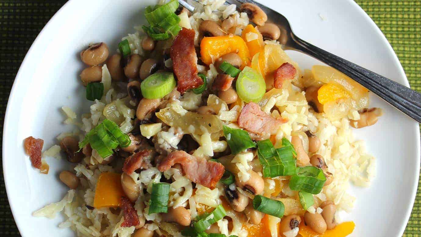 healthier Hoppin' John plated.