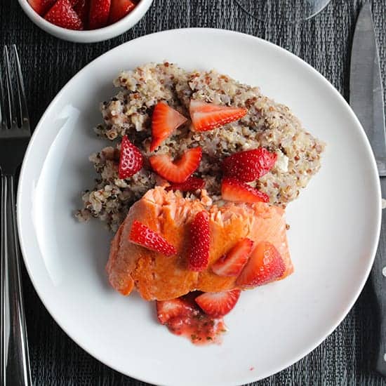quinoa with salmon and strawberries.