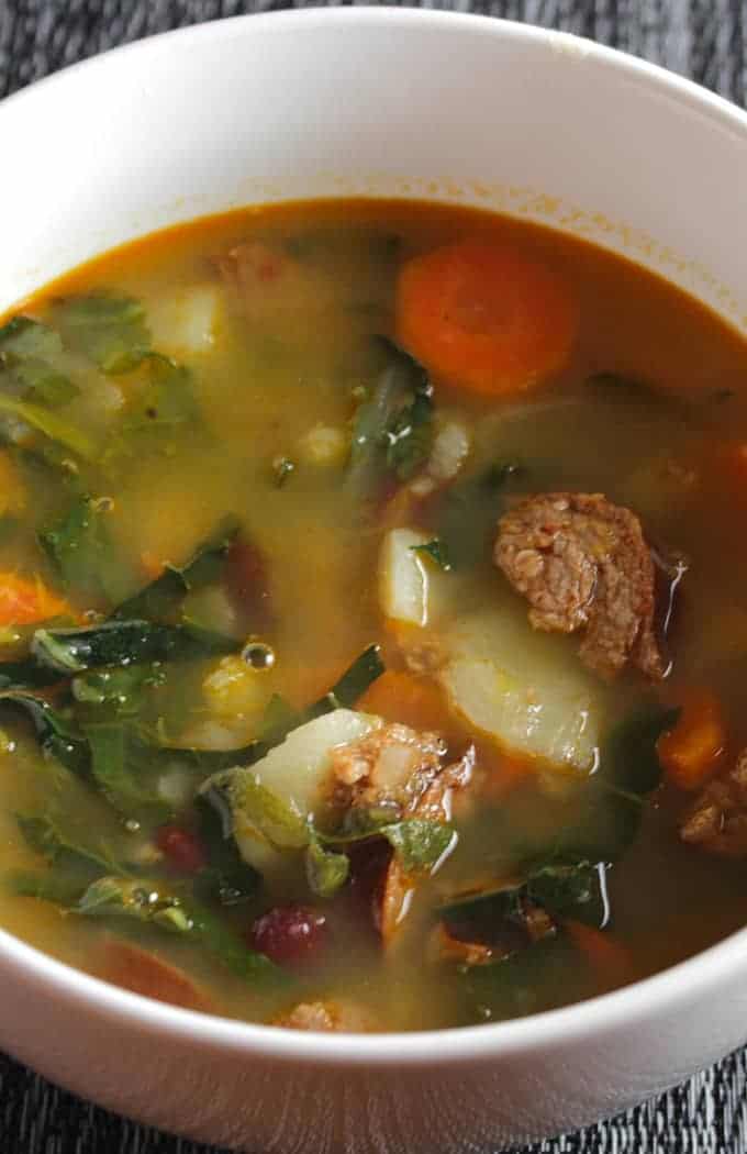 Bowl of Portuguese Kale soup.