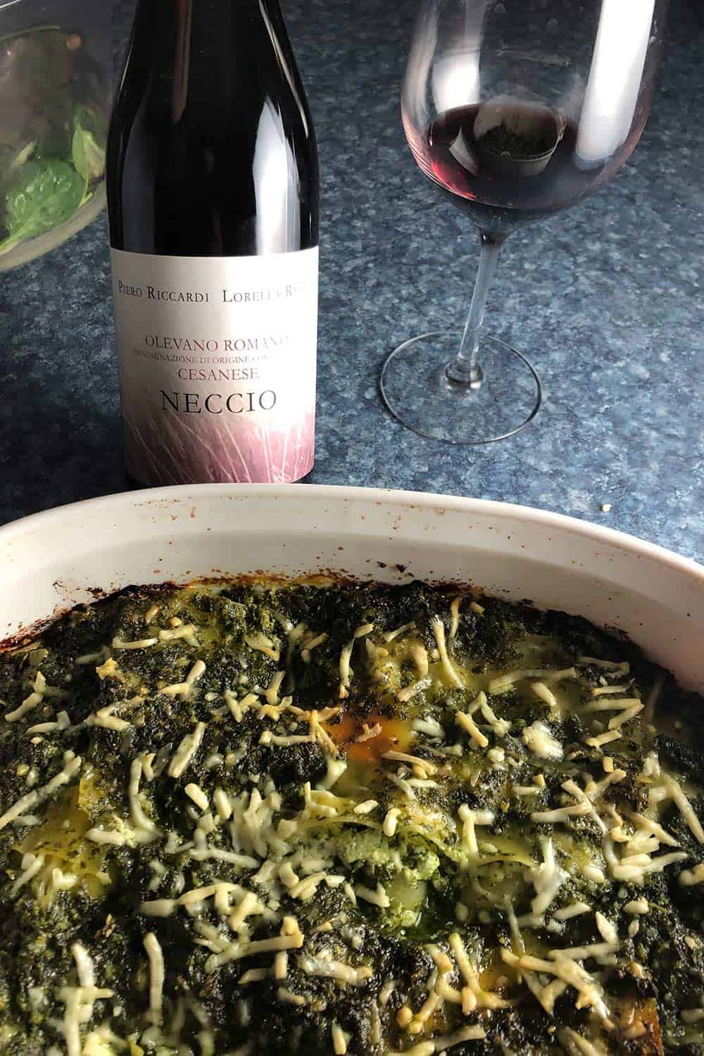 red wine with kale pesto lasagna