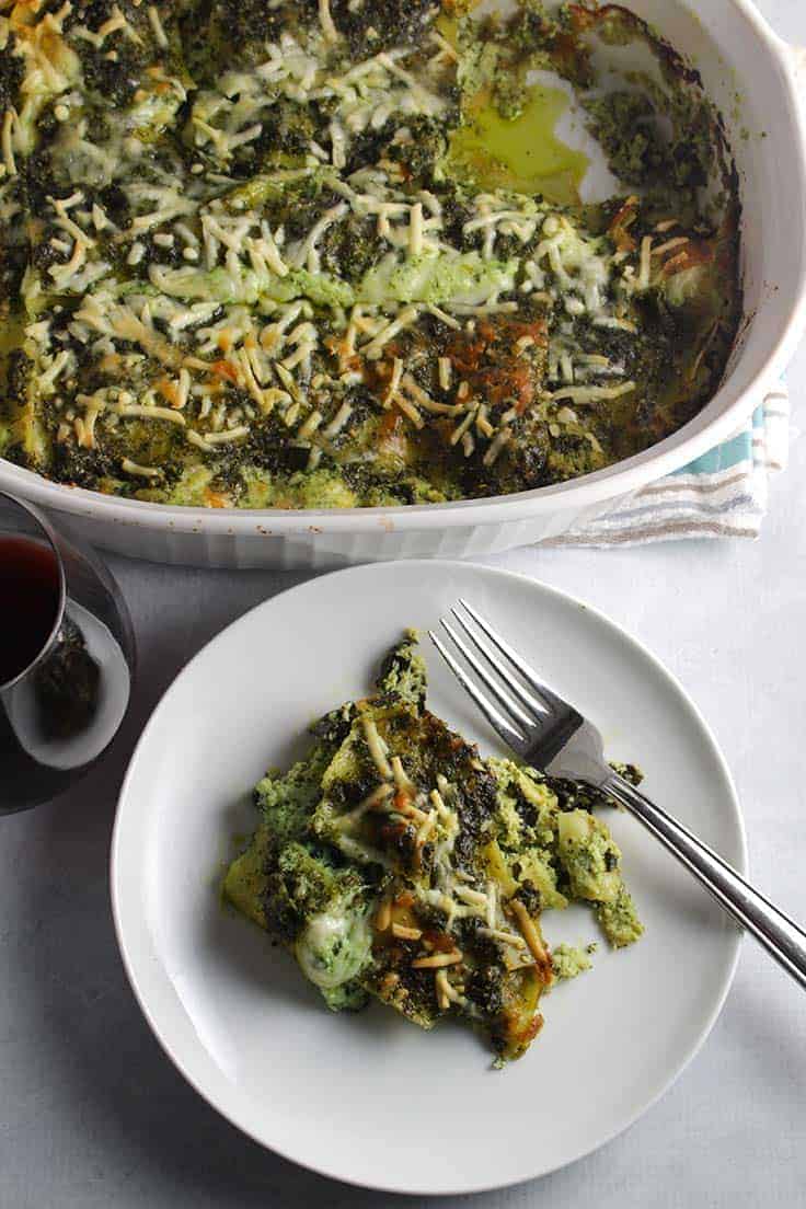 kale pesto lasagna recipe features two kinds of healthy greens cooked with noodles and plenty of cheese for a delicious meal!