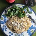 Middle Eastern Orzo Chicken has great cinnamon flavor, pairs very nicely with a red wine from Croatia.