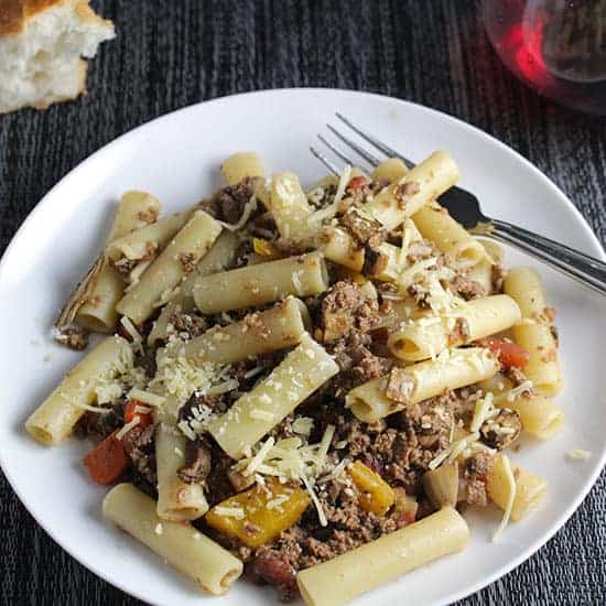 ziti with porcini bolognese sauce