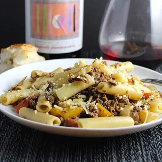ziti with porcini bolognese sauce